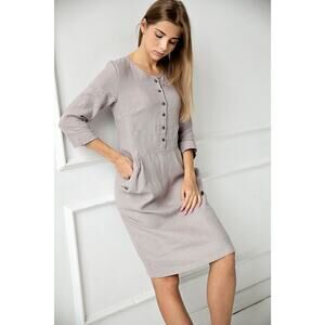 Terzo Millennio 100% Pure Linen Long Sleeve Lightweight Gray DressQuiet Luxury S